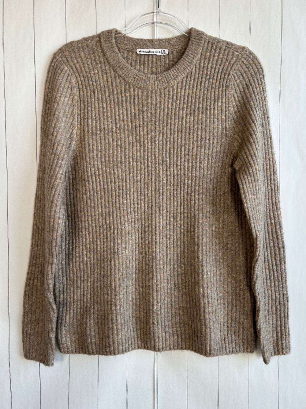 Abercrombie & Fitch women size XL crew neck ribbed knit sweater brown wool blend